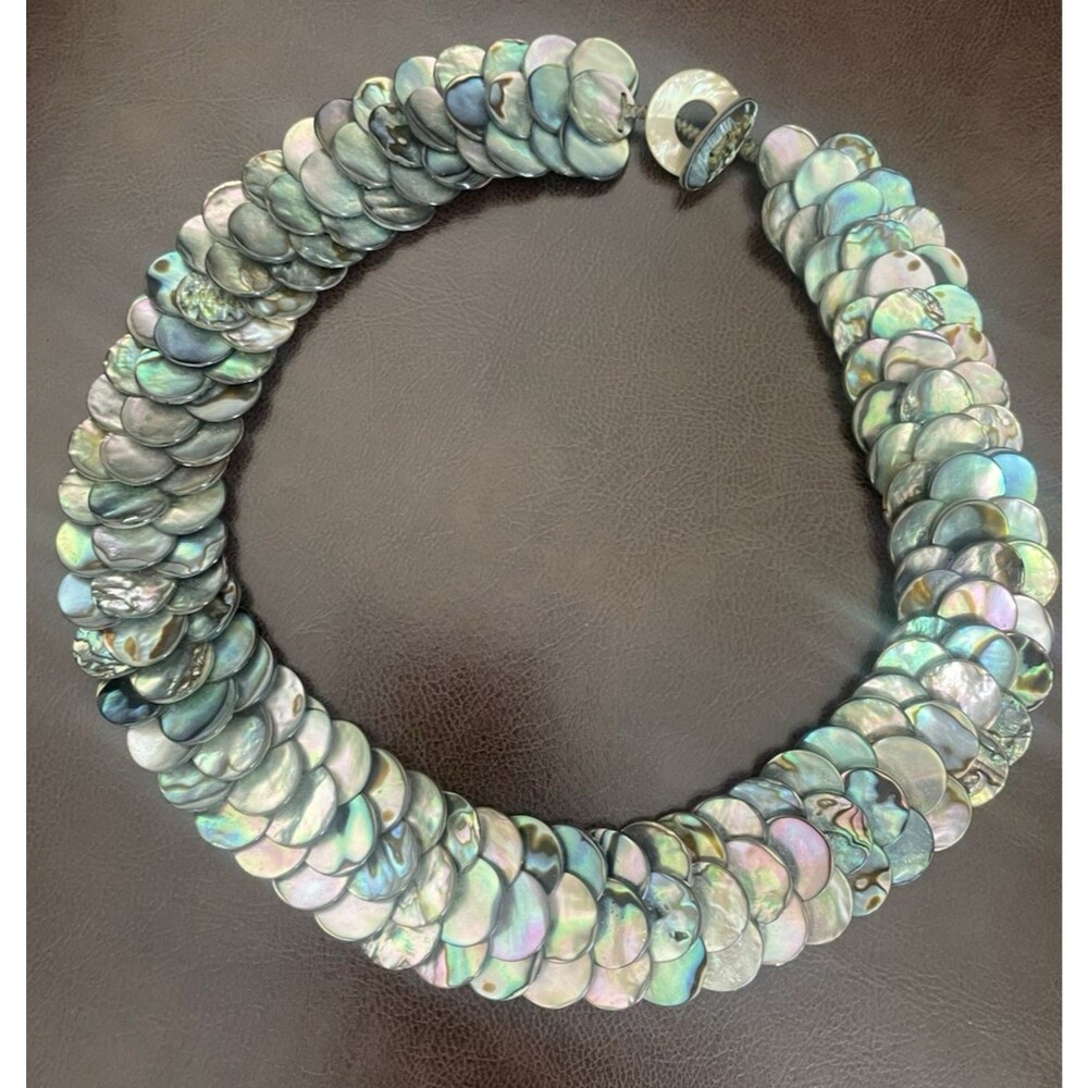 MONIES Gerda Lynggaard Iridescent Abalone Chunky Collar Necklace 19"
